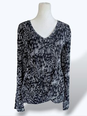 🟨 Simply Vera Verawang V-Neck Geometric Twist-Knot Long Sleeve Pullover Top XXL